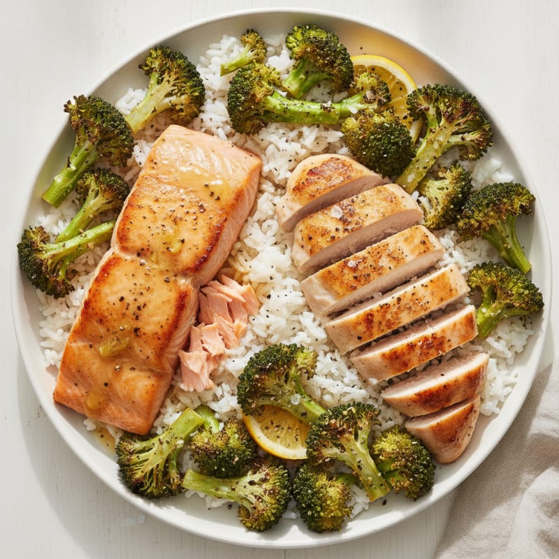 Pan-Seared Salmon and Chicken with Roasted Broccoli