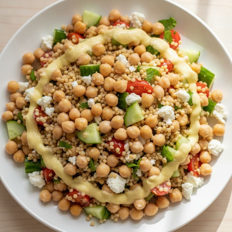 Chilled Cous Cous Salad with Chickpeas and Feta