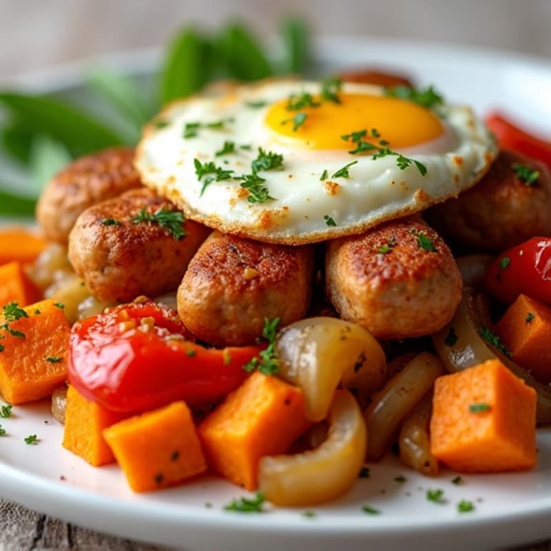 Crispy Sweet Potato and Chicken Sausage Hash with Fresh Herbs