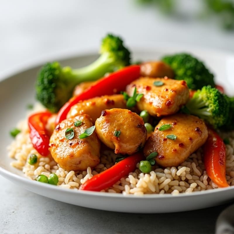 Crispy Ginger Chicken Stir-Fry with Brown Rice