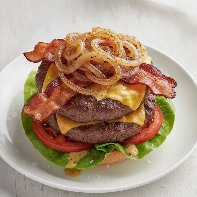 Double Bacon Cheeseburger with Caramelized Onions