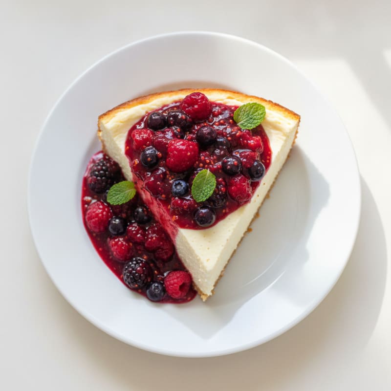 Greek Yogurt Protein Cheesecake with Mixed Berries