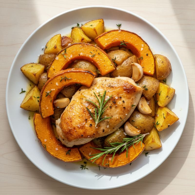 Herb-Roasted Chicken with Pumpkin and Potatoes