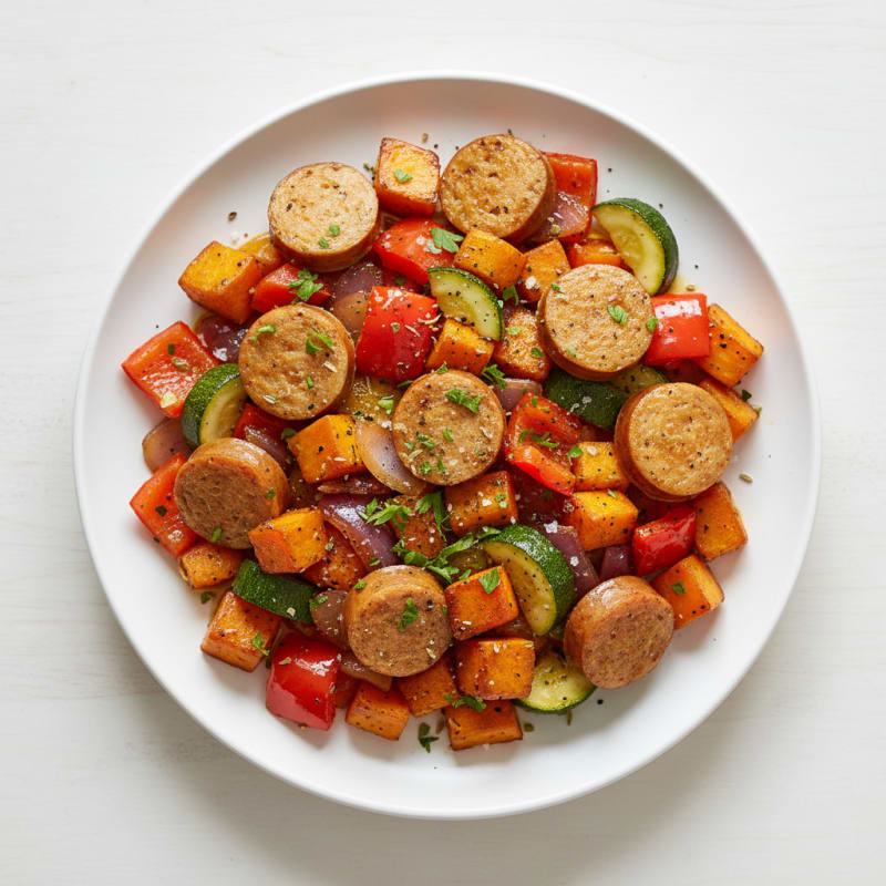 Andouille Chicken Sausage Skillet with Roasted Vegetables