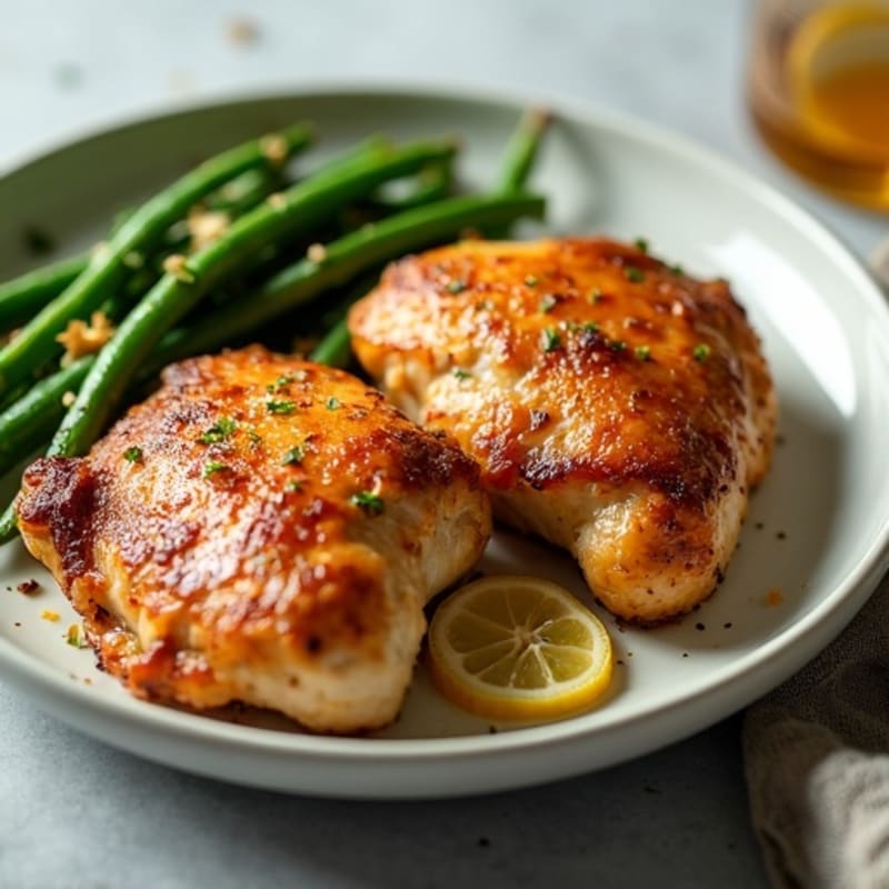Crispy Lemon-Garlic Chicken Thighs with Roasted Green Beans