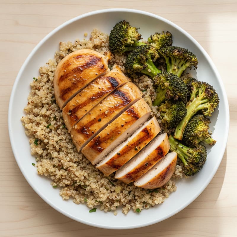 Grilled Chicken Breast with Quinoa and Roasted Broccoli