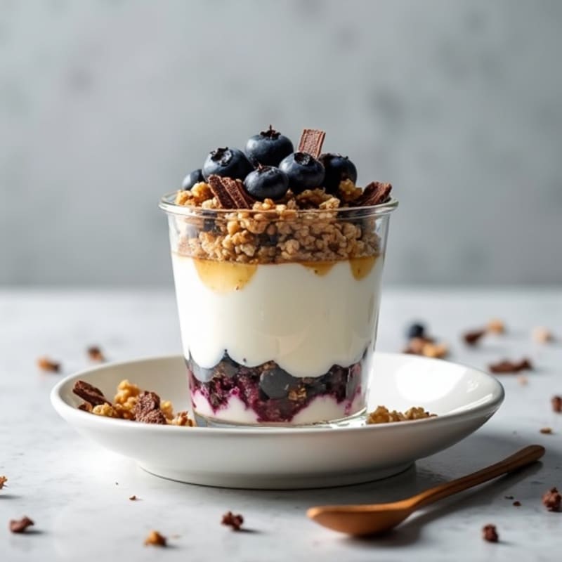 Greek Yogurt Protein Parfait with Dark Chocolate Shavings
