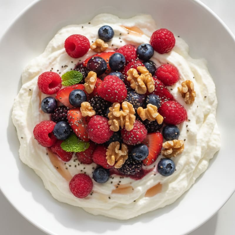 Greek Yogurt Protein Pudding with Mixed Berries