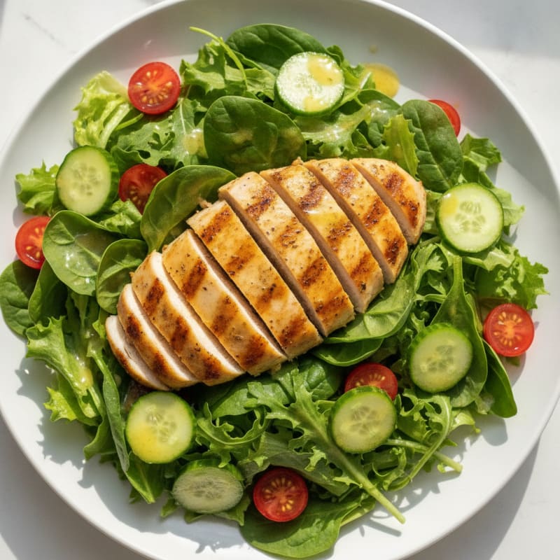 Grilled Chicken Breast with Crisp Greens and Lemon Vinaigrette