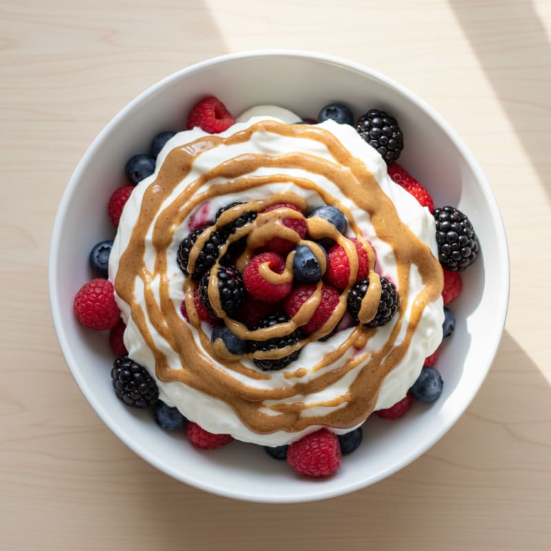 Greek Yogurt Protein Parfait with Mixed Berries and Almond Butter