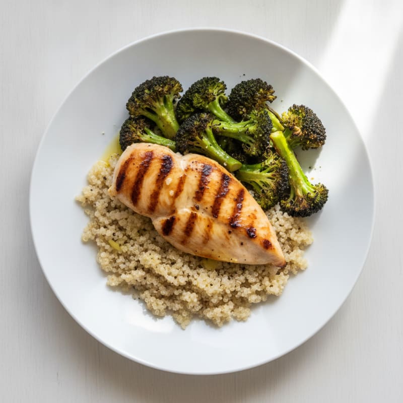 Grilled Chicken Breast with Quinoa and Roasted Broccoli