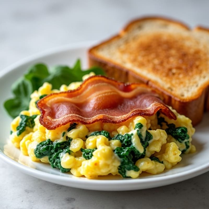 Egg White Scramble with Sautéed Spinach and Turkey Bacon