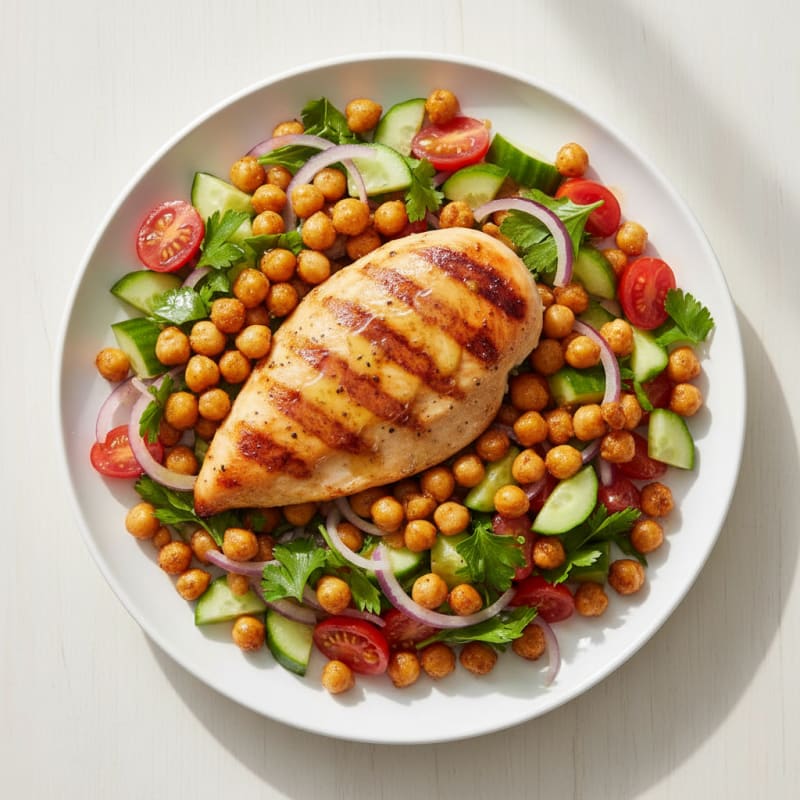 Grilled Chicken Breast with Crunchy Chickpea Salad