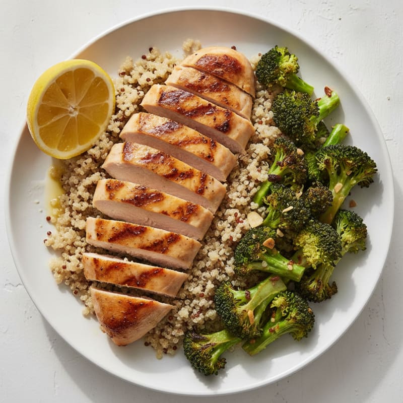Grilled Chicken Breast with Roasted Broccoli and Quinoa