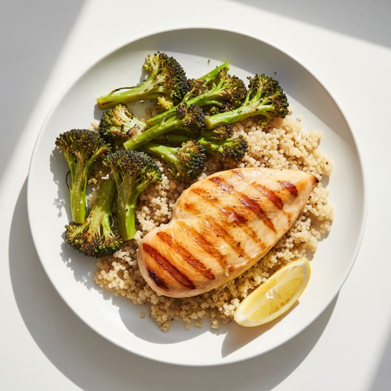Grilled Chicken Breast with Quinoa and Roasted Broccoli