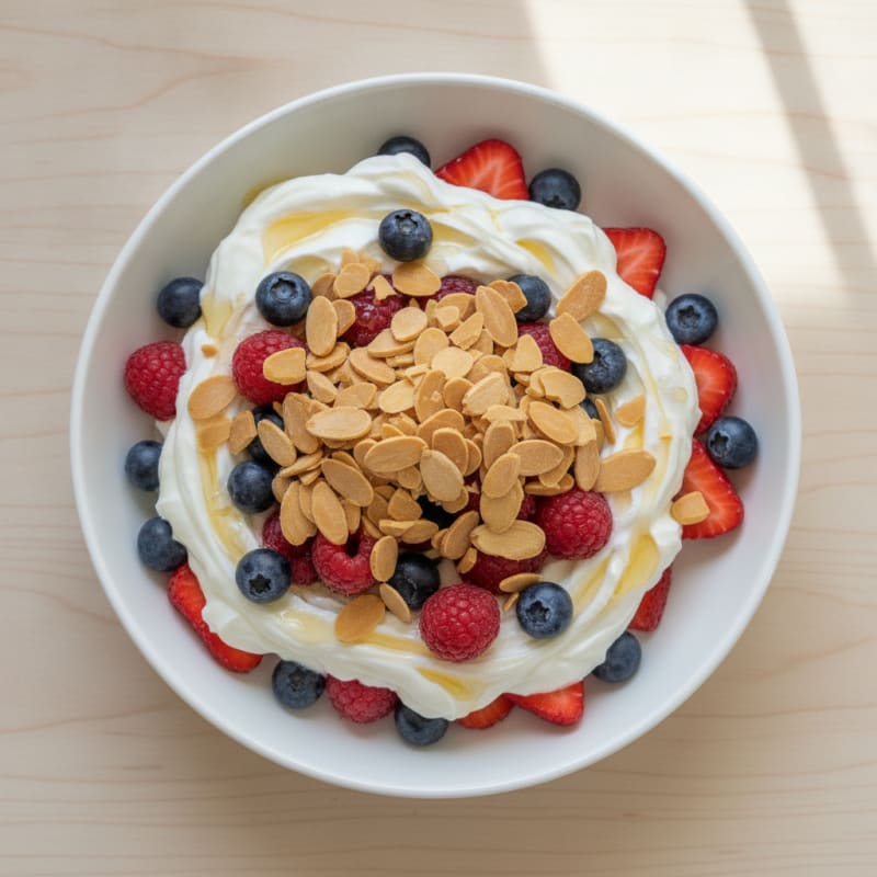 Greek Yogurt Protein Parfait with Mixed Berries and Almonds