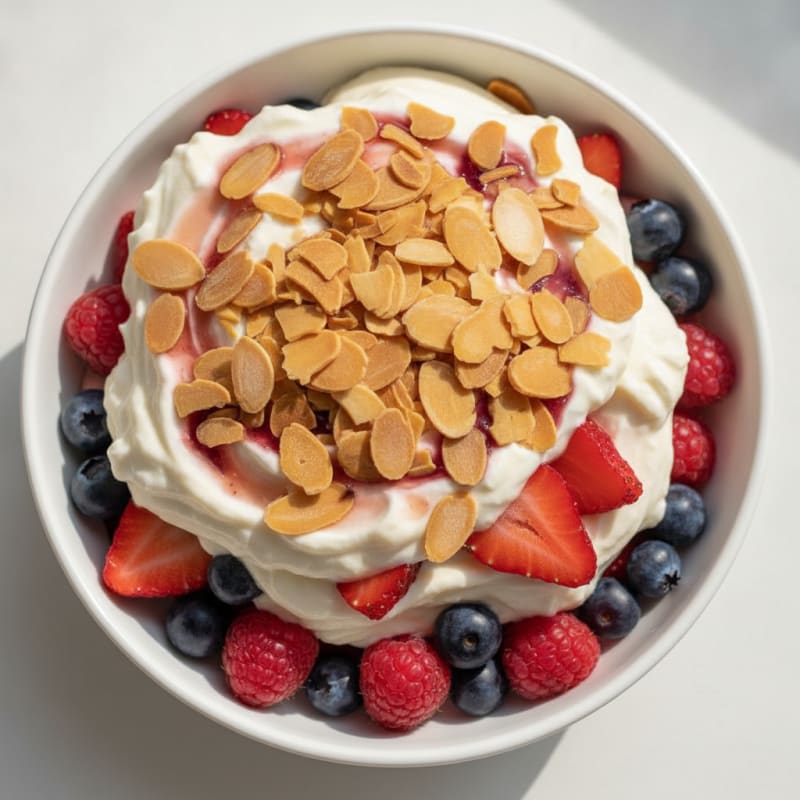 Greek Yogurt Protein Parfait with Mixed Berries and Almonds