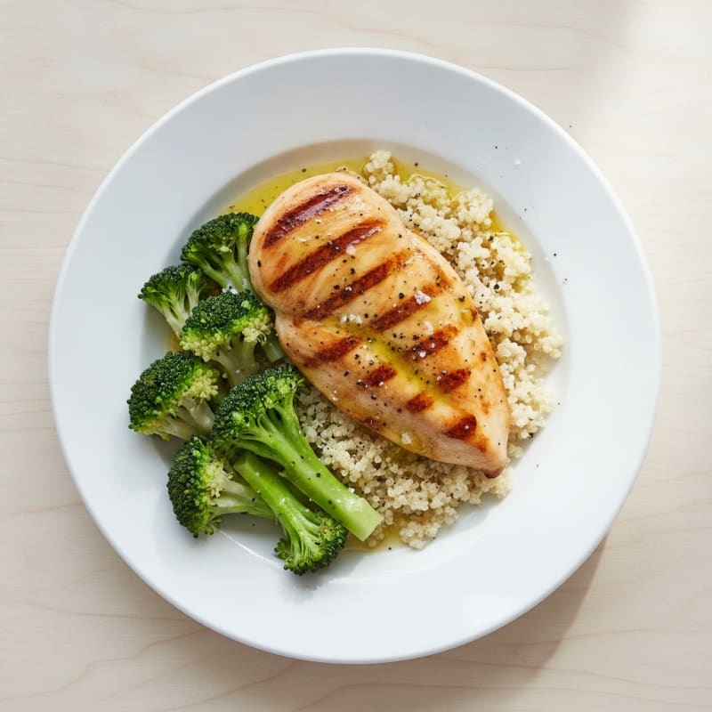 Grilled Chicken Breast with Quinoa and Steamed Broccoli