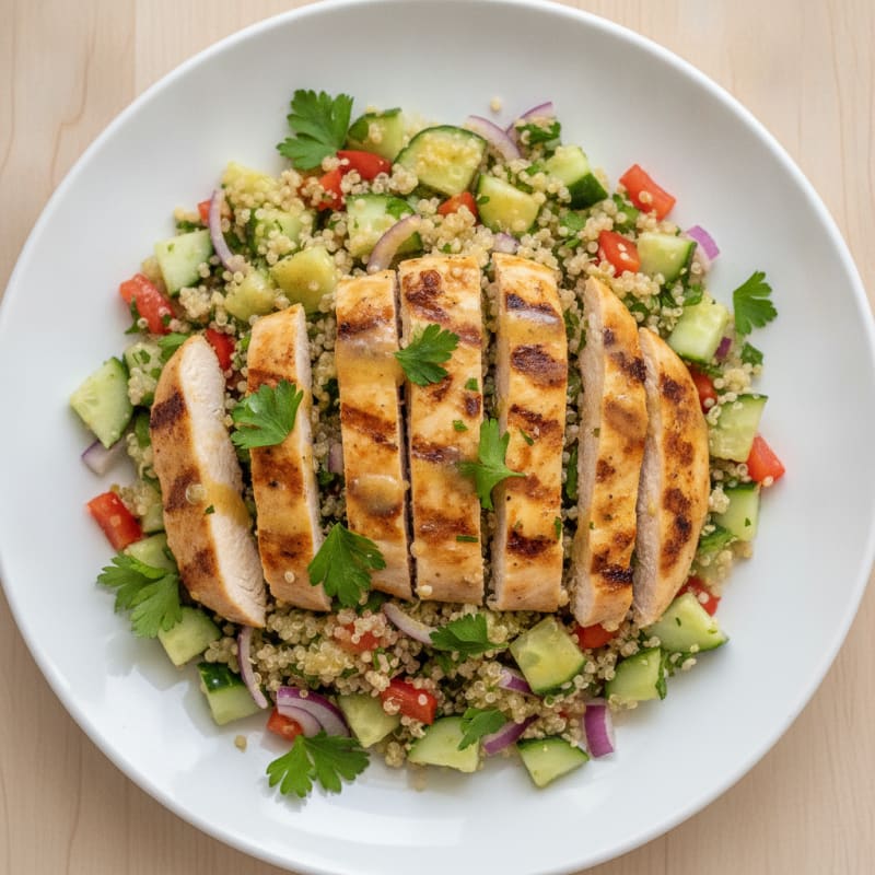 Grilled Chicken and Quinoa Salad with Crunchy Vegetables