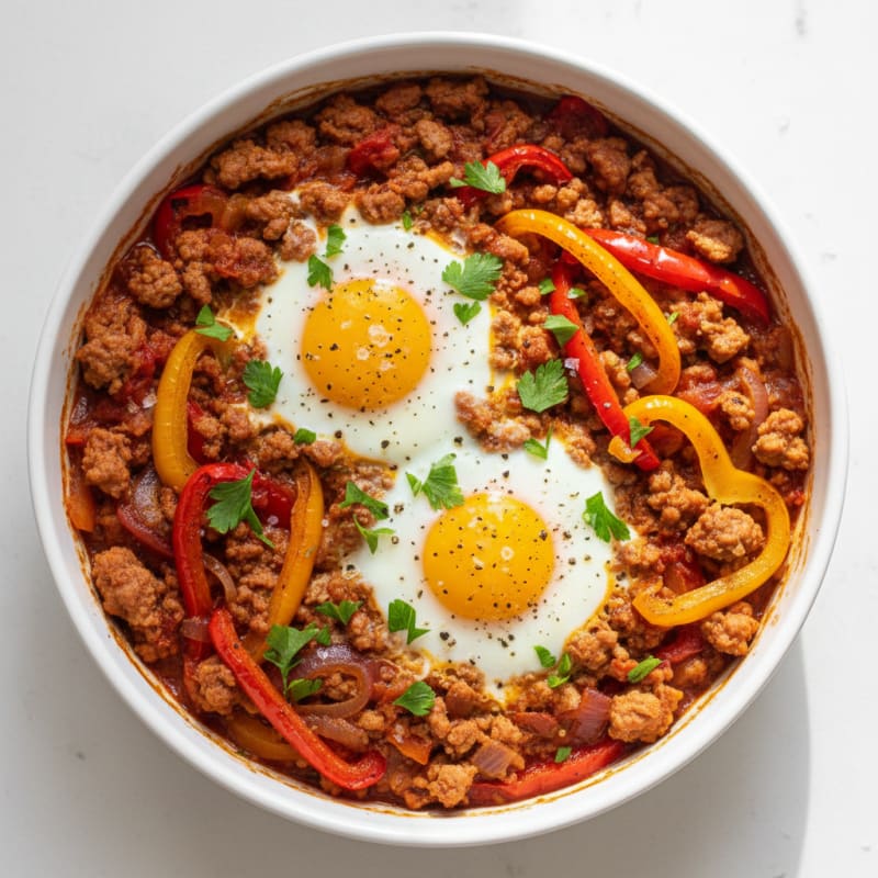 Baked Eggs with Roasted Peppers and Turkey