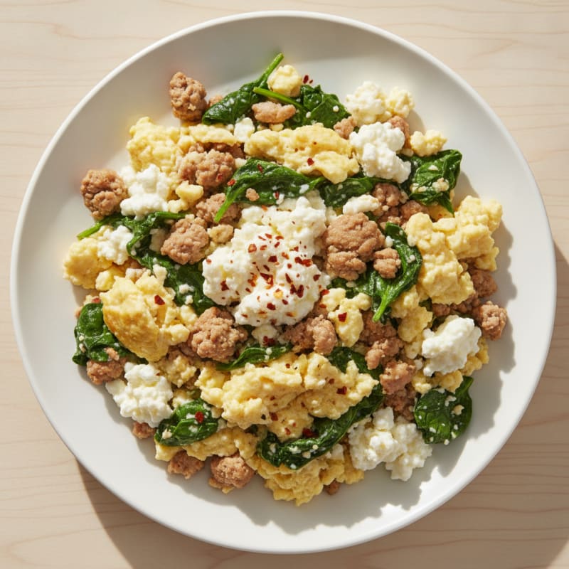 Cottage Cheese Scramble with Turkey and Spinach
