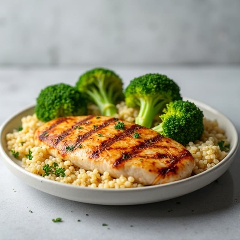 Grilled Chicken Breast with Quinoa and Steamed Broccoli