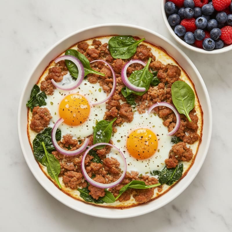 Baked Eggs with Sausage and Berries