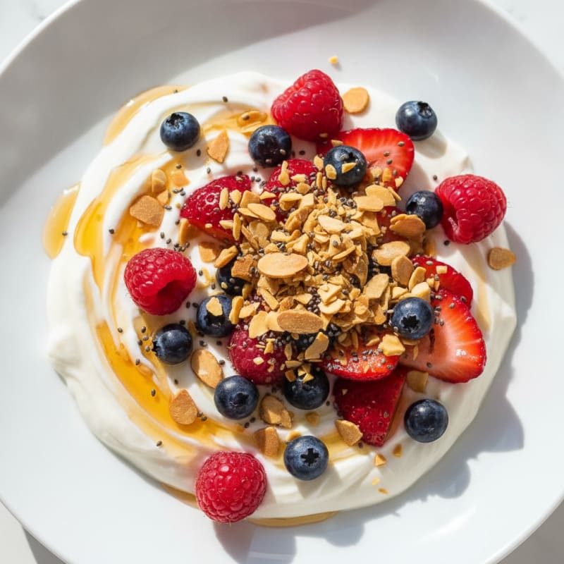 Silky Greek Yogurt Protein Bowl with Mixed Berries and Chopped Almonds