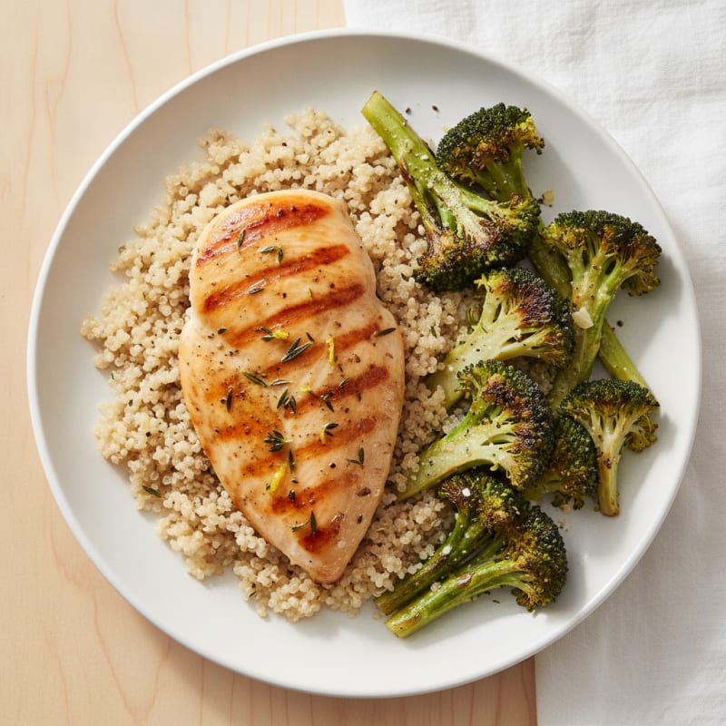 Grilled Chicken Breast with Quinoa and Roasted Broccoli
