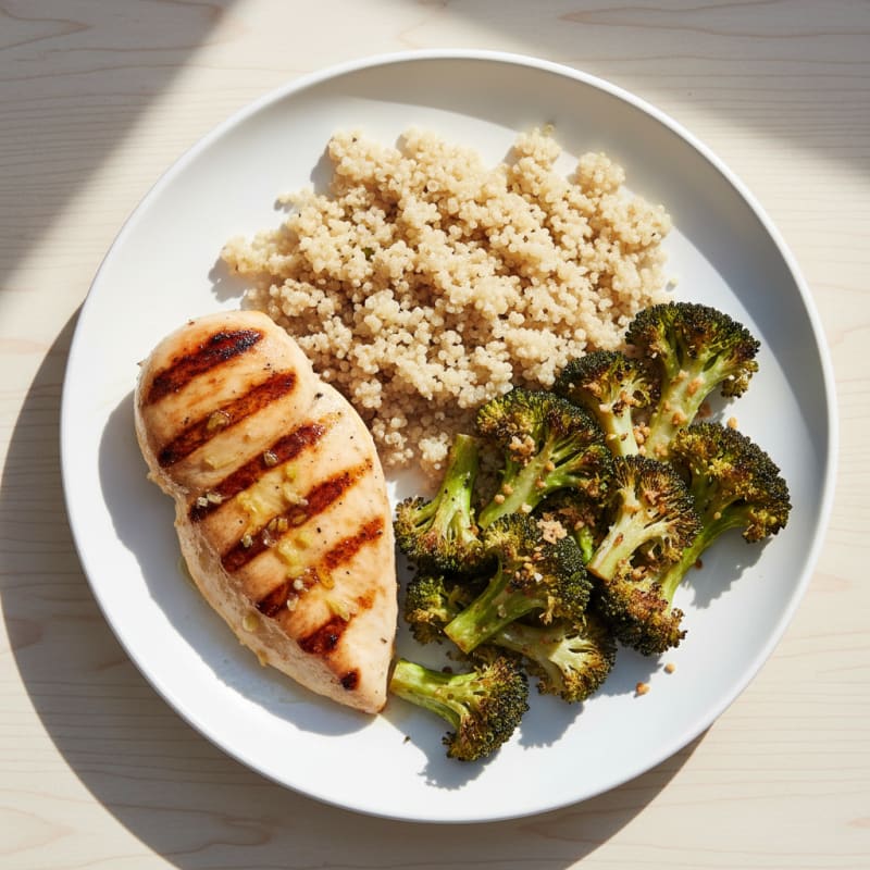 Grilled Chicken Breast with Quinoa and Roasted Broccoli