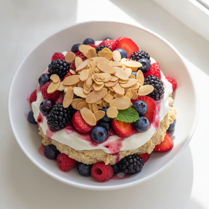 Greek Yogurt Protein Parfait with Mixed Berries and Almonds