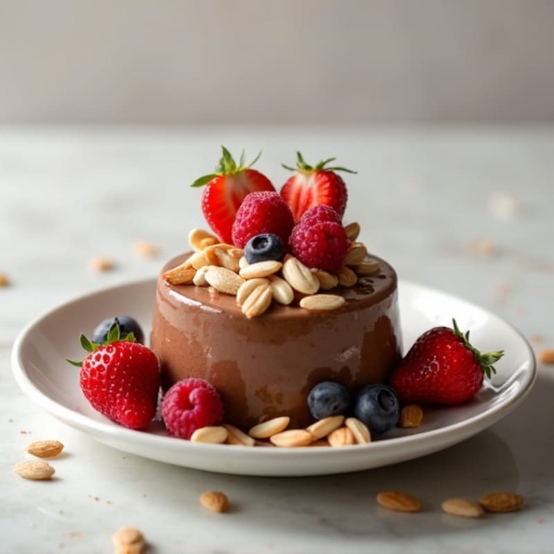 Creamy Chocolate Protein Pudding with Crushed Almonds and Fresh Berries
