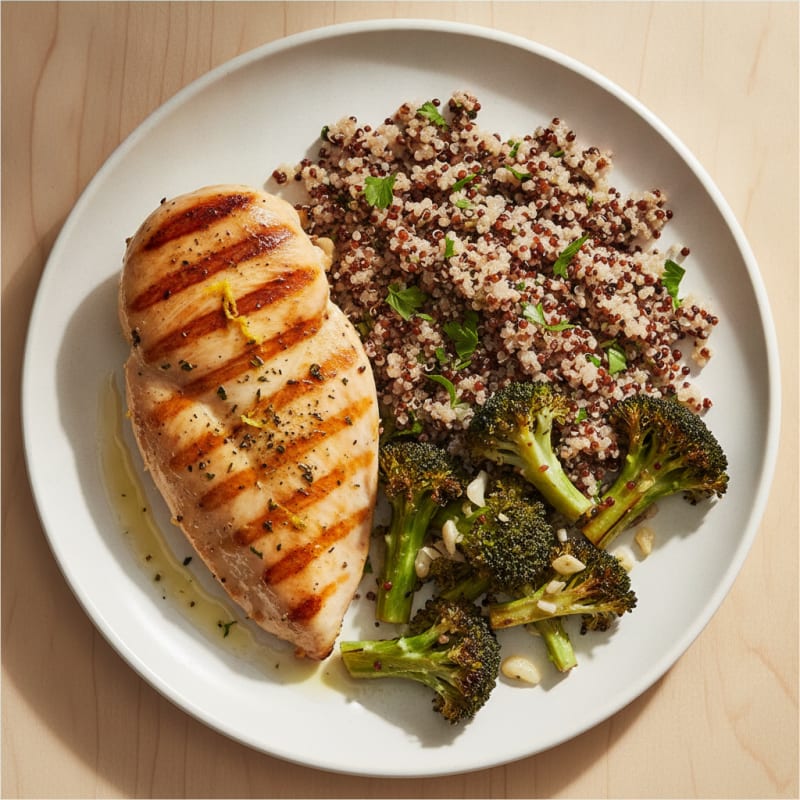 Grilled Chicken Breast with Quinoa and Roasted Broccoli