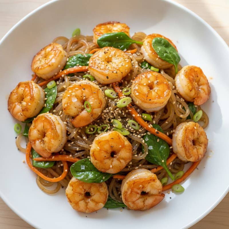 Garlic Shrimp with Korean Sweet Potato Noodles