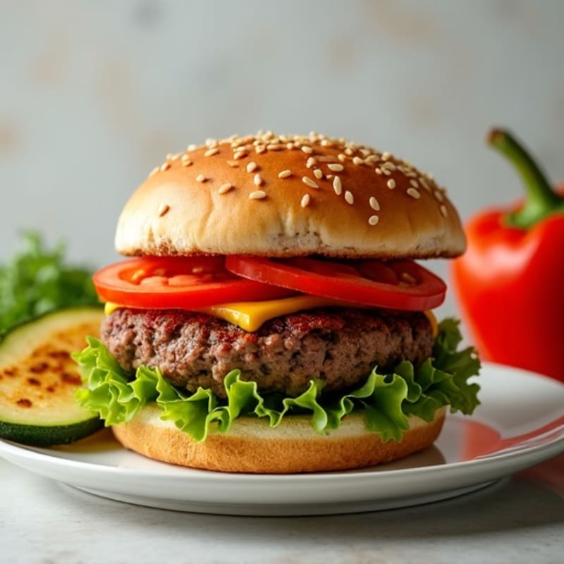 Healthy Crispy Beef Burger with Roasted Veggies