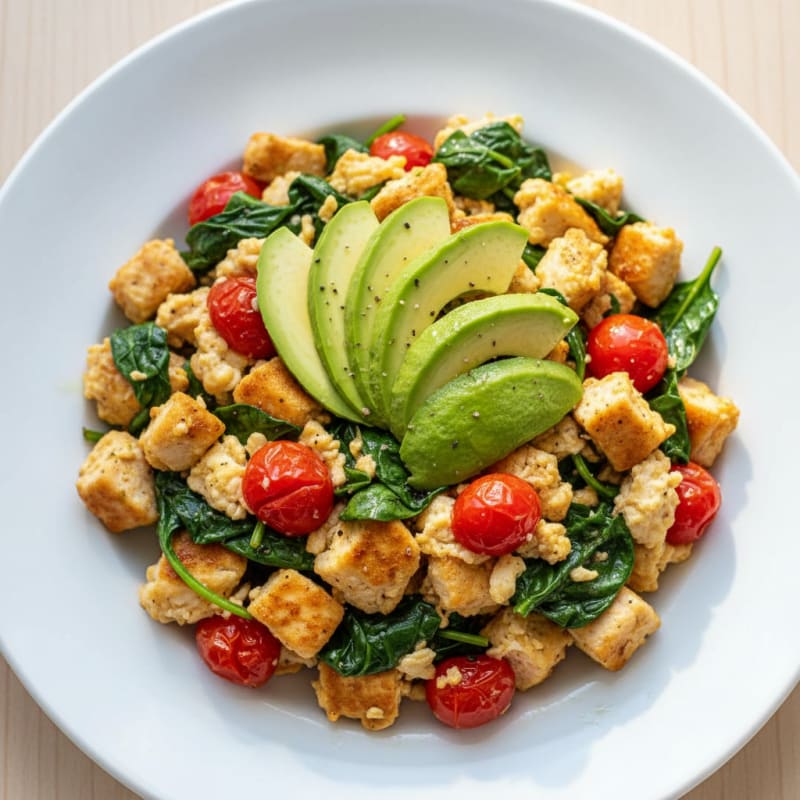 Chicken Egg White Scramble with Spinach and Tomatoes