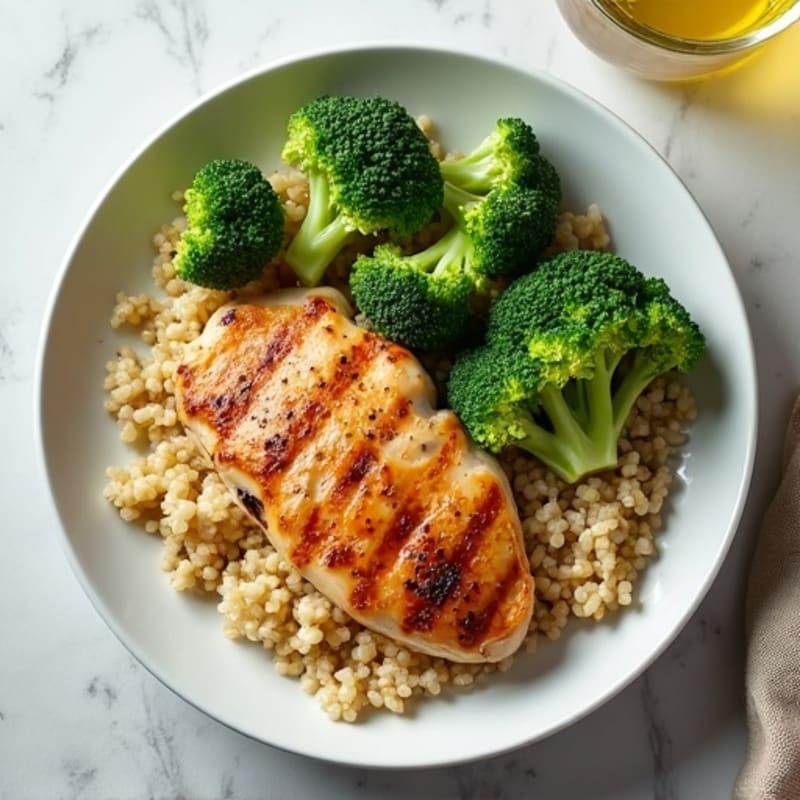 Grilled Chicken Breast with Steamed Broccoli and Quinoa