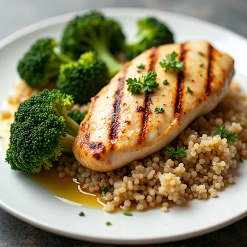 Grilled Chicken Breast with Quinoa and Roasted Broccoli
