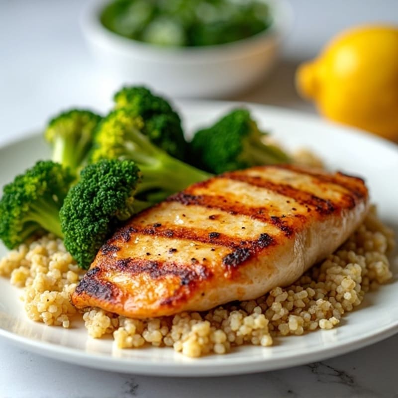 Grilled Chicken Breast with Quinoa and Roasted Broccoli