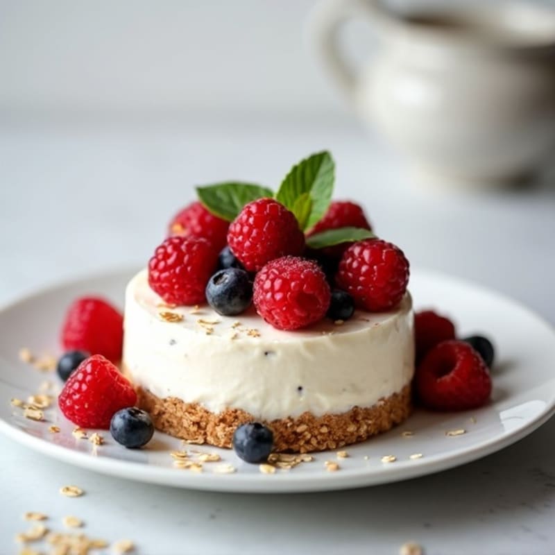 Greek Yogurt Protein Cheesecake with Mixed Berries