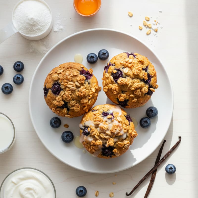 Baked Blueberry Vanilla Protein Muffins