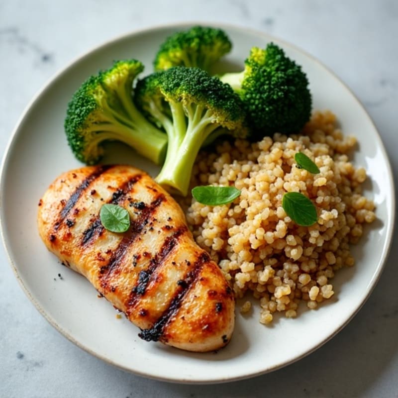 Grilled Chicken Breast with Quinoa Salad and Roasted Broccoli