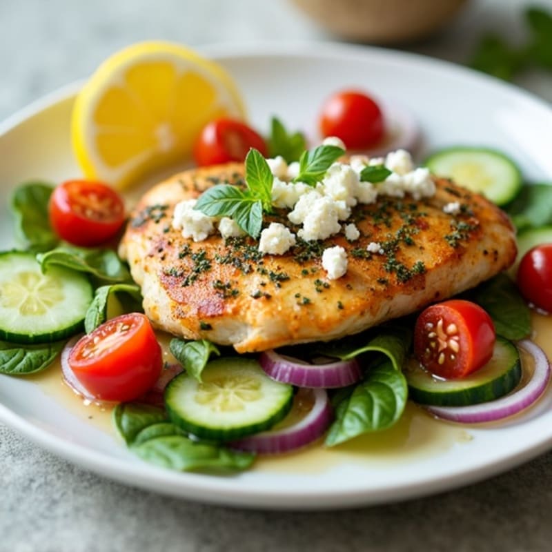Lemon Herb Chicken with Fresh Feta and Crisp Vegetable Salad