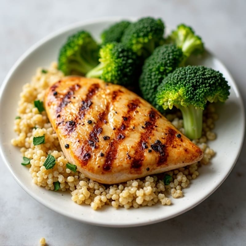 Grilled Chicken Breast with Roasted Broccoli and Quinoa