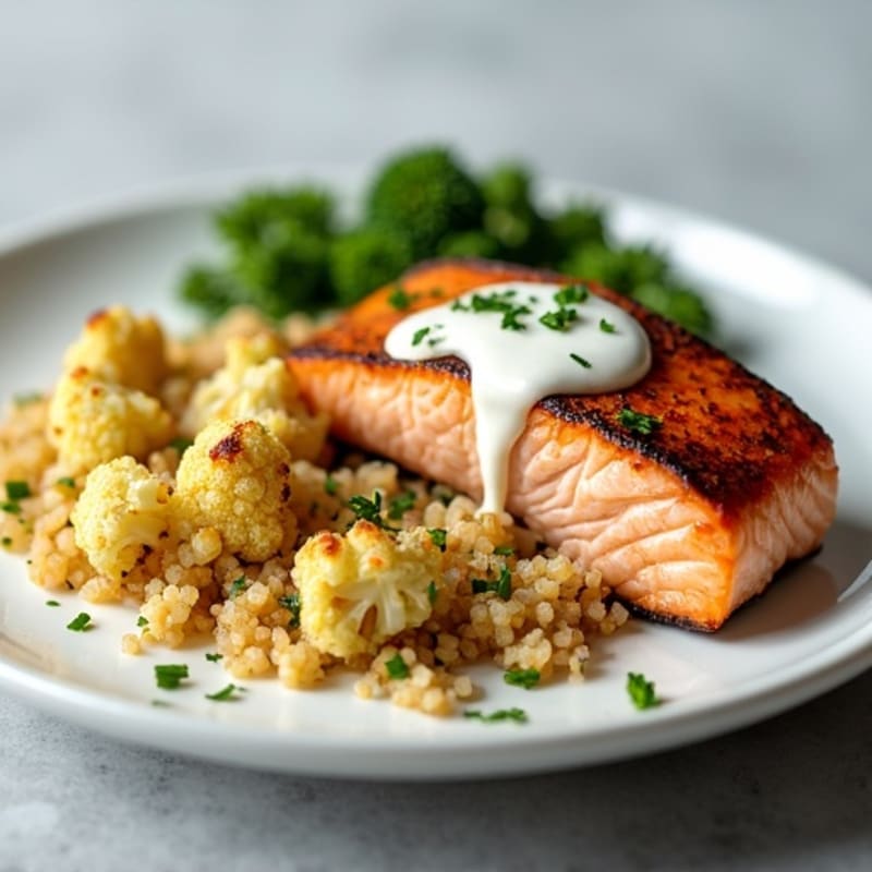 Seared Salmon with Roasted Cauliflower and Quinoa
