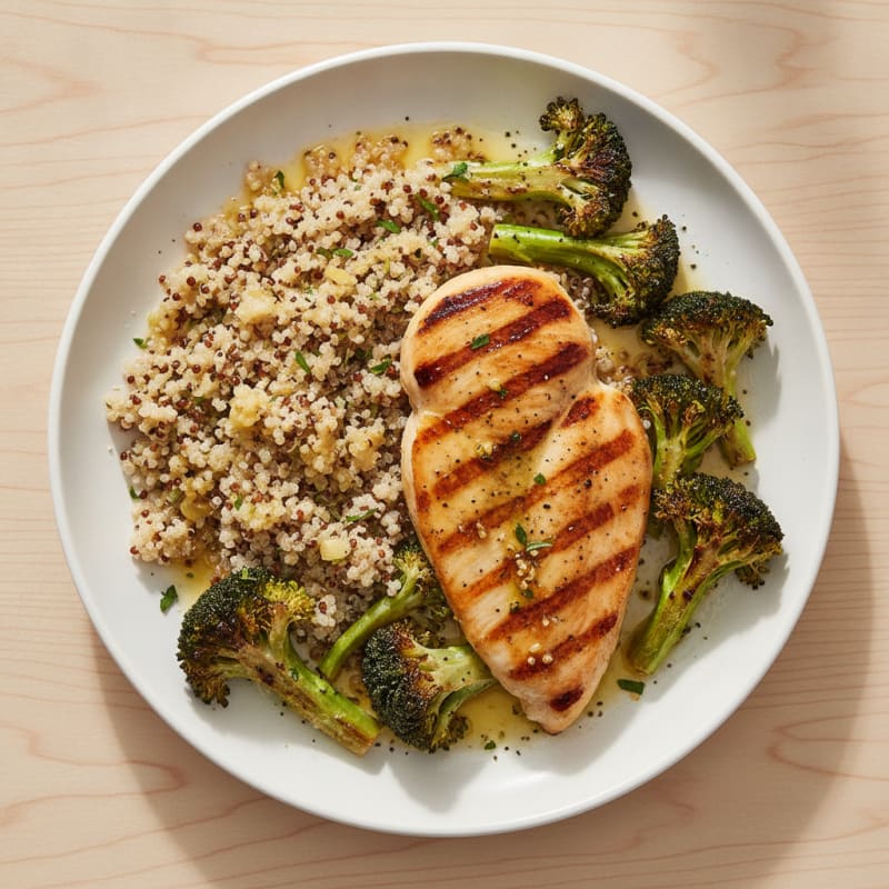 Grilled Chicken Breast with Quinoa and Roasted Broccoli