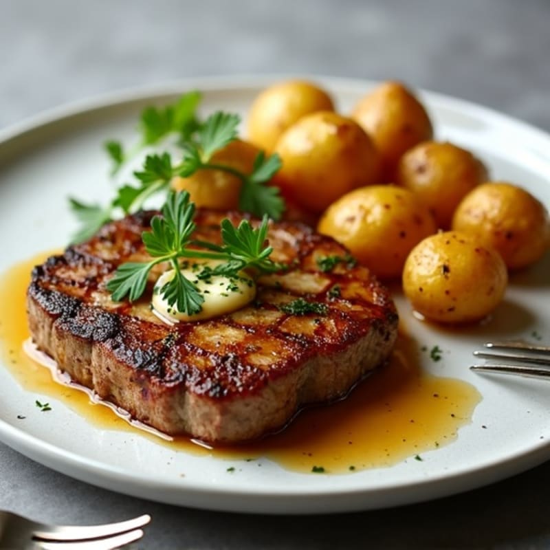 Herb-Garlic Butter Seared Steak with Roasted Baby Potatoes