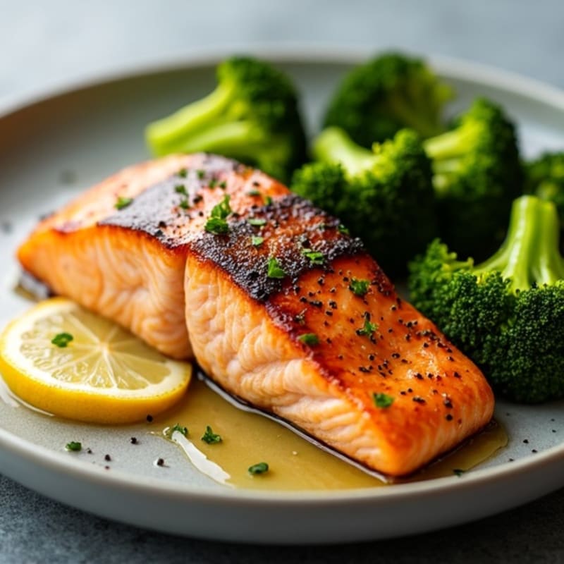 Seared Salmon Fillet with Roasted Broccoli and Lemon