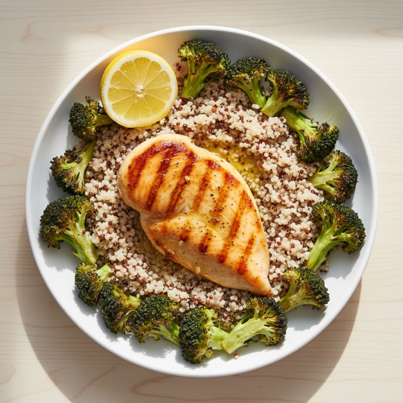 Grilled Chicken Breast with Quinoa and Roasted Broccoli