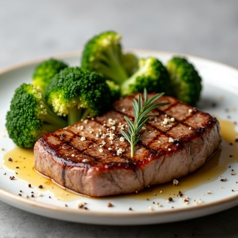 Pan-Seared Steak with Roasted Garlic Broccoli
